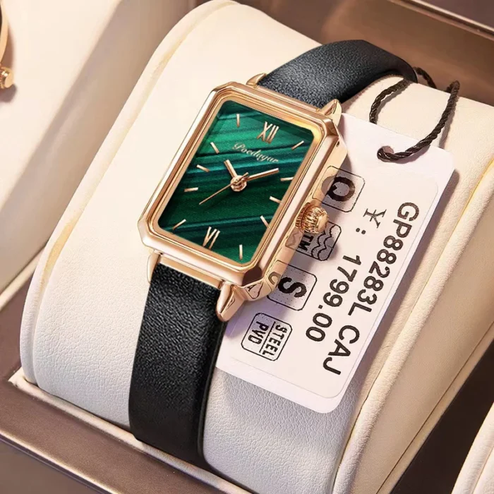 Relógio Feminino POEDAGAR 622 Retangular Fashion Casual à Prova D'Água com Pulseira de Couro. - Imagem 1